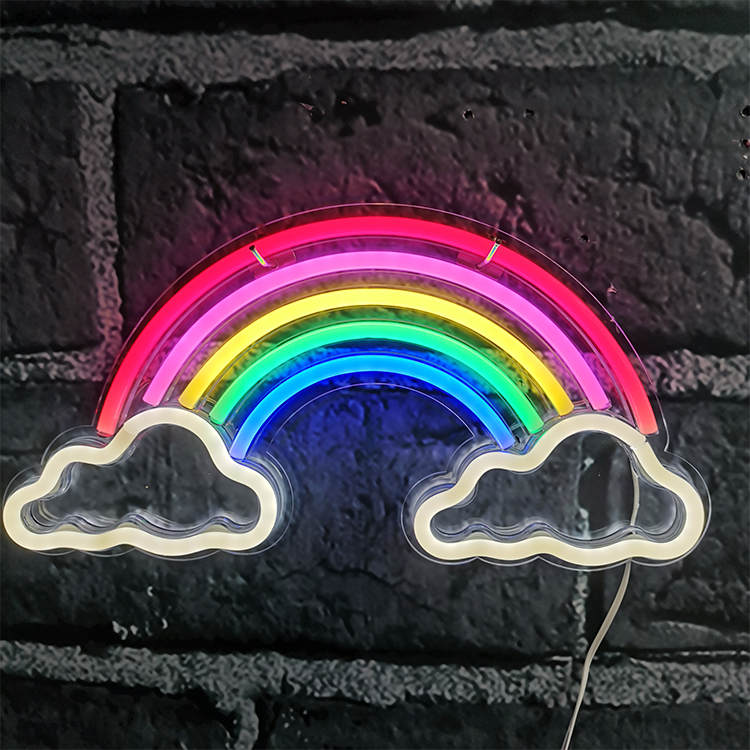 Segni di luce al neon arcobaleno Luce notturna in acrilico Decorazione murale arcobaleno Luci al neon a LED per i bambini Lampada a LED per camera di bambino