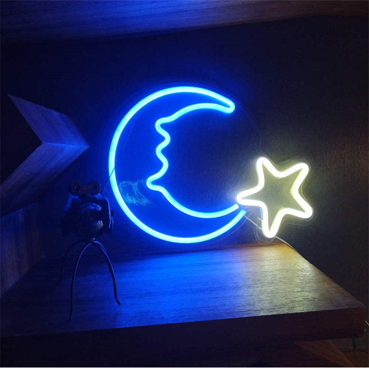 Moon Star Neon Wall Decor Tanda-tanda Berwarna-warni Lampu Art Lampu LED Neon Acrylic Customs Light untuk Bilik Bayi